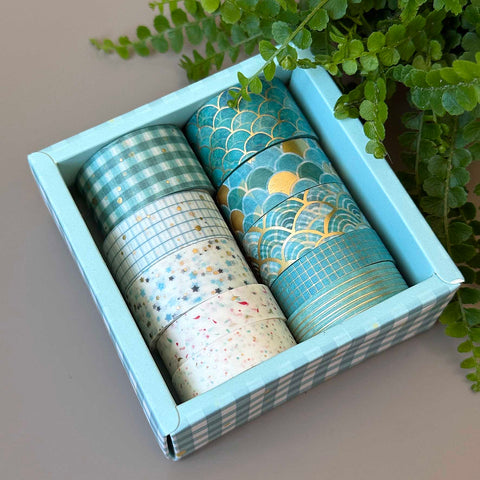 Washi tape Blue Tone, gold foil