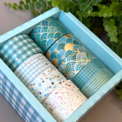 Washi tape Blue Tone, gold foil