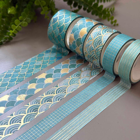 Washi tape Blue Tone, gold foil