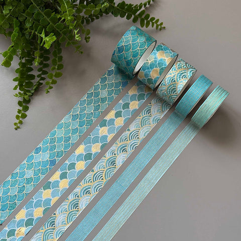 Washi tape Blue Tone, gold foil